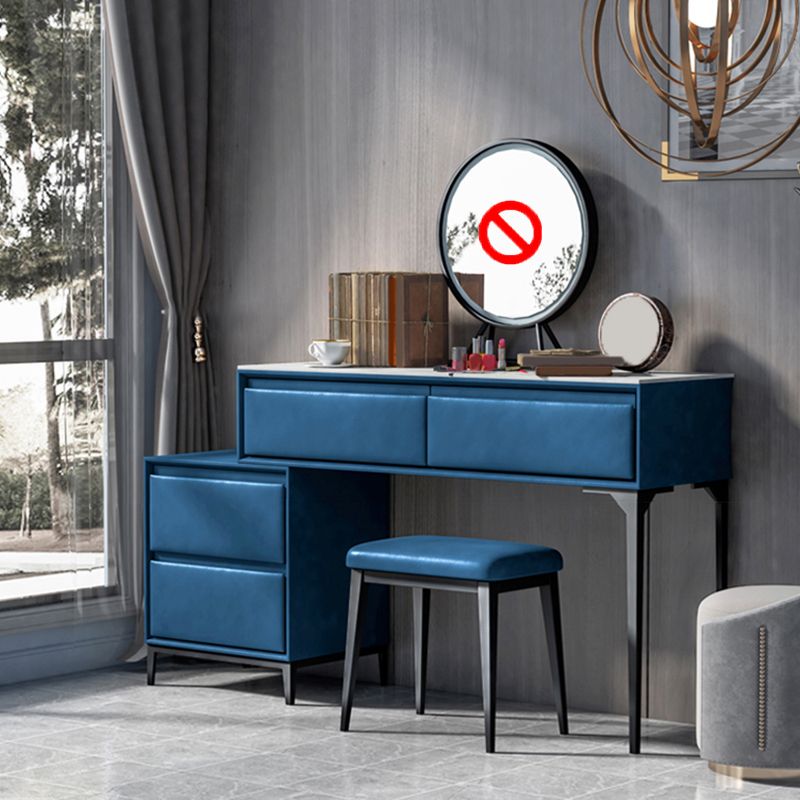 Contemporary 4 Drawers Stone Dresser, 31.5" High Vanity Set with Stool