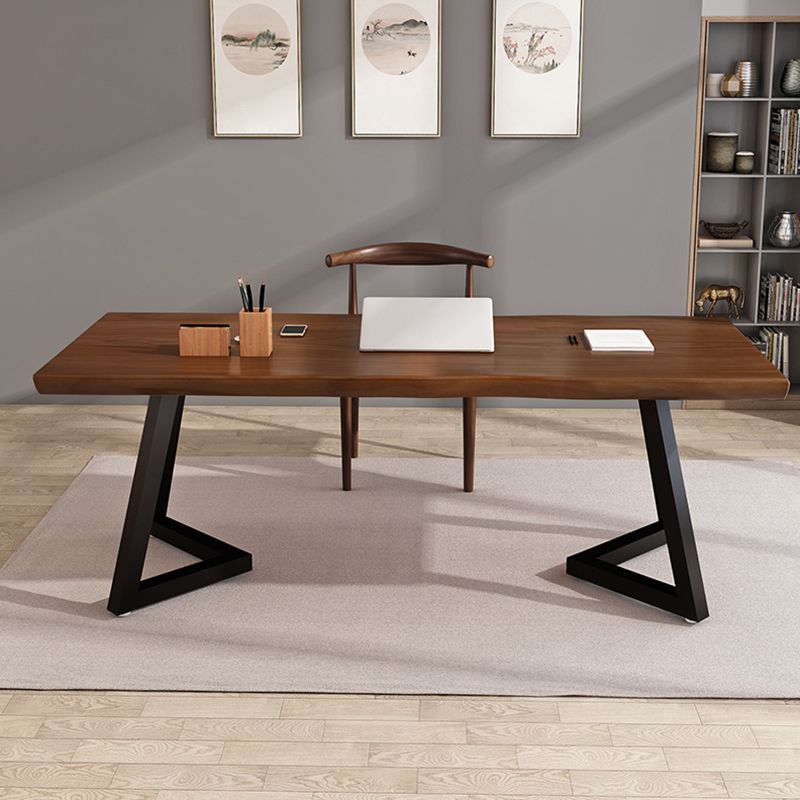 Rectangle Double Pedestal Industrial Dining Table Wood Color Fixed Table of Solid Wood Clearhalo ' dining_table' 'Dining Tables & Seating' 'Dining Tables' 'furn' 'furn_dining_table' 'Furniture' 'furniture_dining_table' 'Kitchen & Dining Furniture' 'kitchen&dining_furn' 'kitchen' 'kitchen_dining_table' 1200x1200_12e4c5bd-f48a-4693-8216-06541be7446f