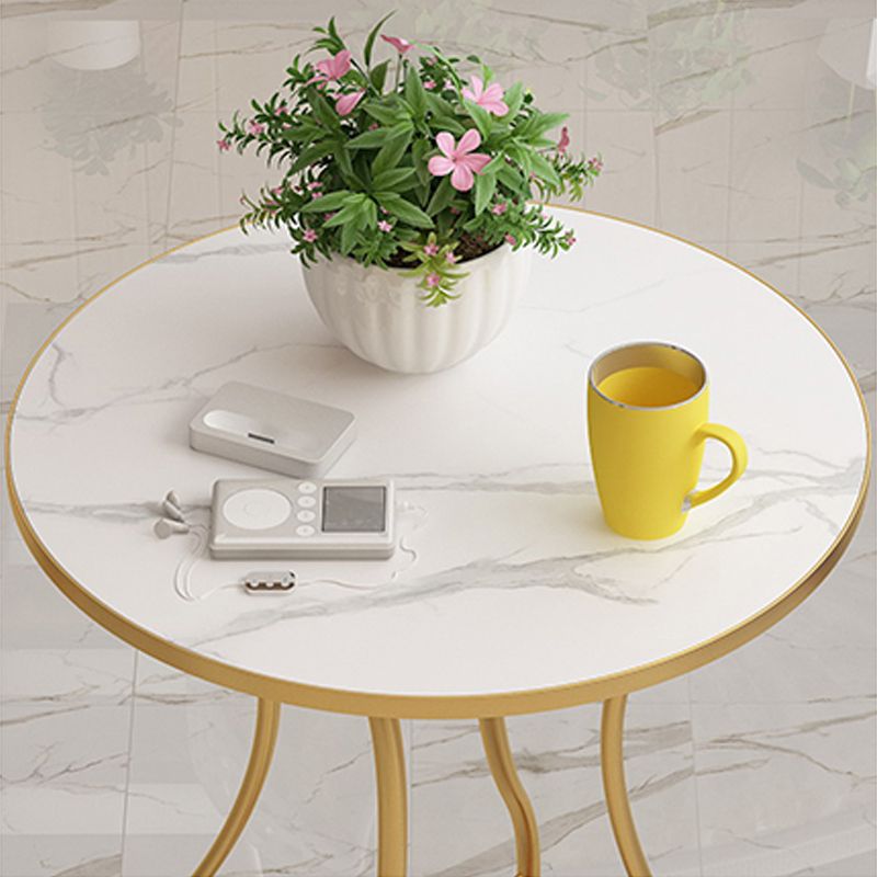 Modern Round Wooden Top Side Table Metal Abstract End Table .