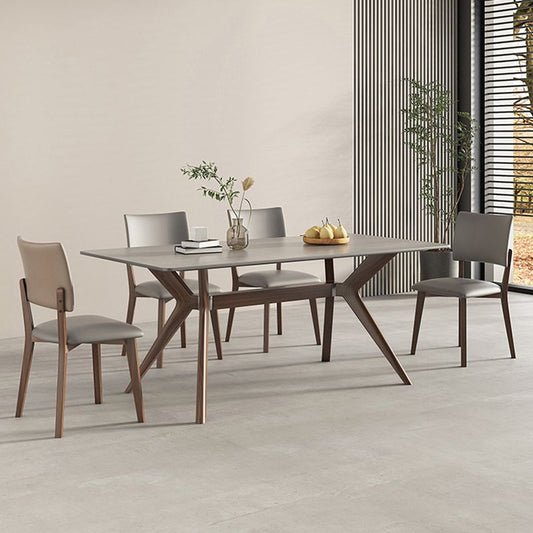 Contemporary Style 1/4/5 Pieces Dining Chairs Set Rectangle Stone Furniture in Gray