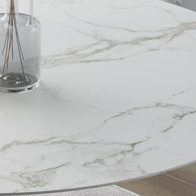 Contemporary Dining Table with White Pedestal Round Stone Top Dining Table