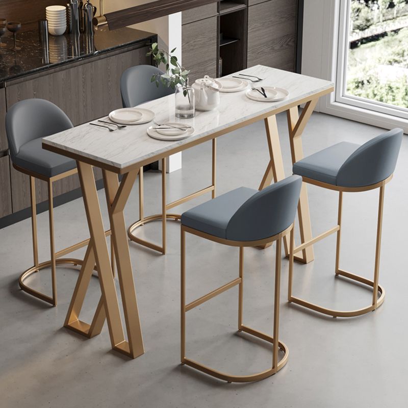 Glam Rectangle Faux Marble Pub Bar Table Gold Iron Bar Dining Table with Double Pedestal Clearhalo 'Bar Furniture' 'Bar Tables' 'bar_tables' 'furn' 'furn_bar_tables' 'Furniture' 'furniture_bar_tables' 'Kitchen & Dining Furniture' 'kitchen&dining_furn' 'kitchen' 1200x1200_12e6ffe9-4ffd-426e-9706-993aebcd3c63