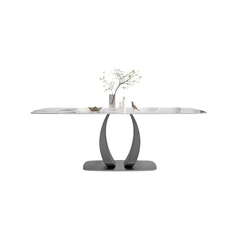 Rectangular Stone Top Dining Table Double Pedestal Metal Base for Living Room Clearhalo 'Dining Tables & Seating' 'Dining Tables' 'dining_table' 'furn' 'furn_dining_table' 'Furniture' 'Kitchen & Dining Furniture' 1200x1200_12ee8436-508f-4504-8f54-7f78afda52bf