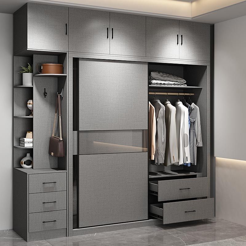 Modern Style Glass Wardrobe Gray Colour Soft Close Drawer Wardrobe Closet Clearhalo 'Armoires & Wardrobes' 'armoires_wardrobes' 'Bedroom Furniture' 'furn' 'furn_armoires_wardrobes' 'Furniture' 1200x1200_12f17cb6-a38f-4ddf-a166-cb31c5a7f179