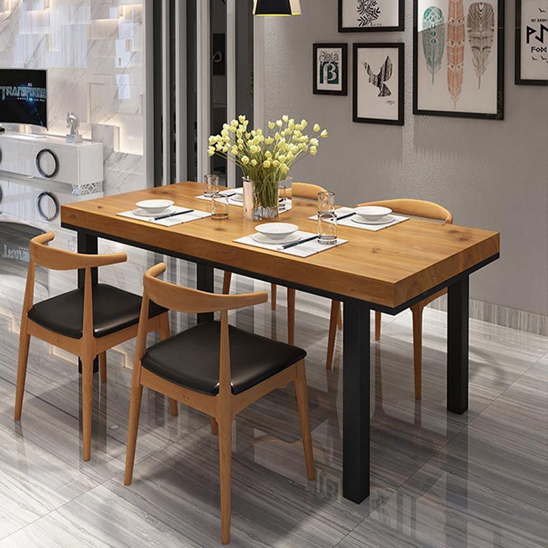 Tavolo da tavola in legno di pino naturale rettangolo industriale tavolo da base di ferro nero senza sedia