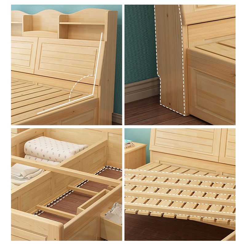 Cabecera de marco de cama de madera sólida Camino estándar con almacenamiento en brone ligero