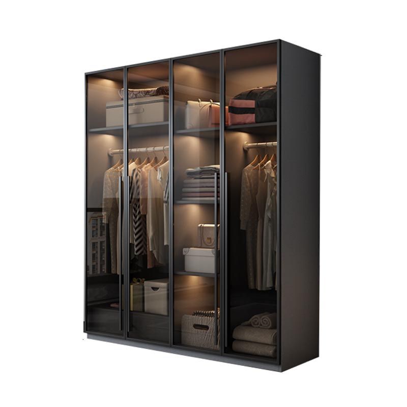 Armoire de porte à charnière de style moderne pour armoire grise de chambre avec des portes en verre
