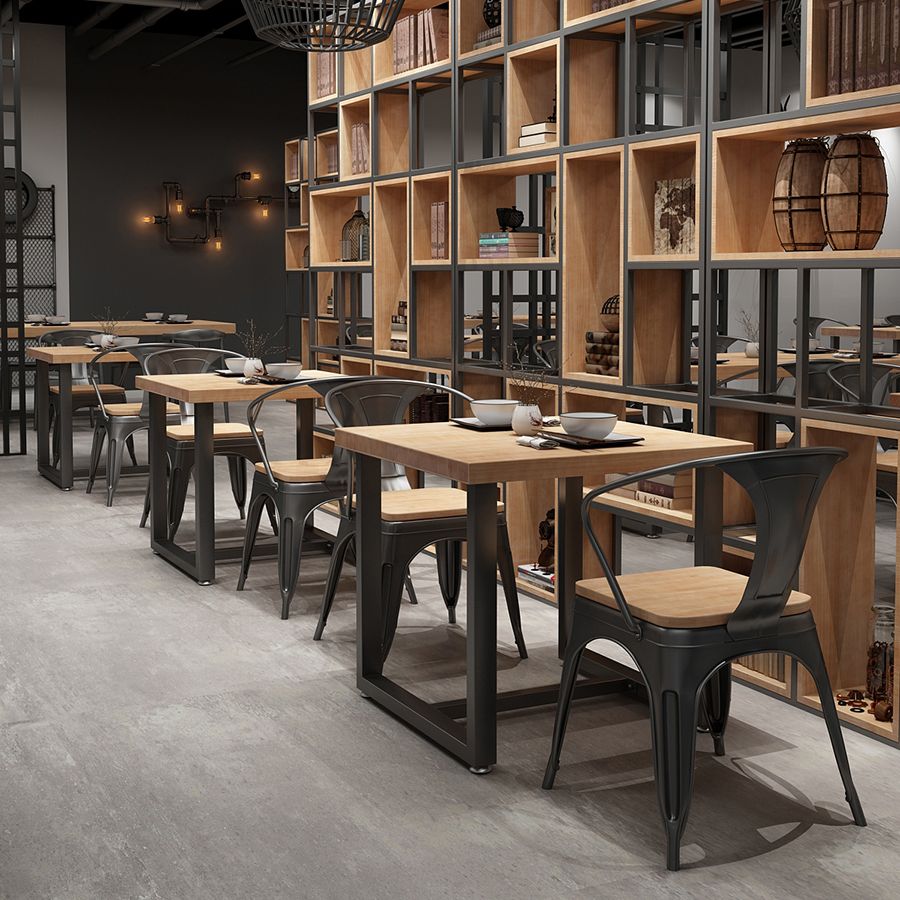 Industrial Solid Wood Dining Table Square Table in Brown with Metal Trestle Base Clearhalo ' dining_table' 'Dining Tables & Seating' 'Dining Tables' 'furn' 'furn_dining_table' 'Furniture' 'furniture_dining_table' 'Kitchen & Dining Furniture' 'kitchen&dining_furn' 'kitchen' 'kitchen_dining_table' 1200x1200_12f63788-691e-4915-9c02-ec1e94241fa8
