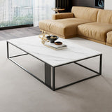 Metal Frame Rectangular Coffee Table Stone Top Cocktail Table