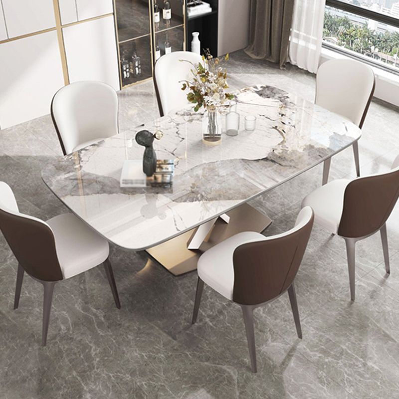 Rectangle Dining Table Stone Top Table with Stainless Steel Pedestal Base Clearhalo 'Dining Tables & Seating' 'Dining Tables' 'dining_table' 'furn' 'furn_dining_table' 'Furniture' 'furniture_dining_table' 'Kitchen & Dining Furniture' 1200x1200_13019fc2-5a92-4dc2-8e75-5e9547c6996c