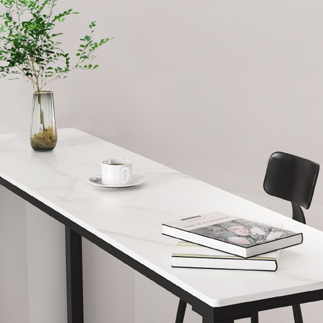 Modern Rectangle Iron Bar Dining Table Stone Top Indoor Bistro Table with Footrest Clearhalo 'Bar Furniture' 'Bar Tables' 'bar_tables' 'furn' 'furn_bar_tables' 'Furniture' 'furniture_bar_tables' 'Kitchen & Dining Furniture' 1200x1200_13038ce9-f1c4-4235-8ed8-52f97284b5cb