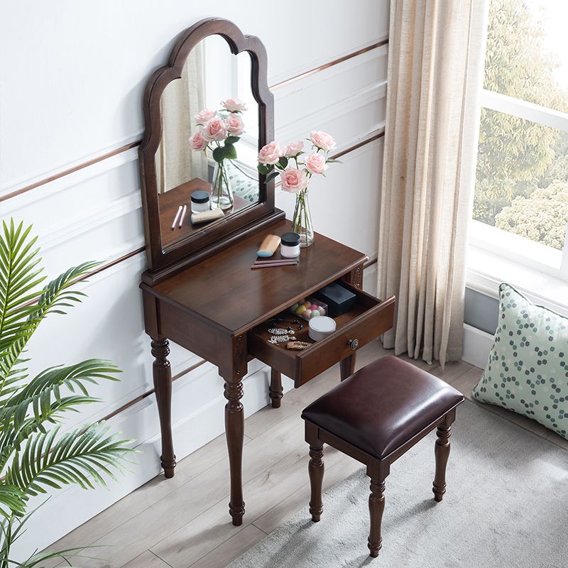 Mesa de tocador de madera de 23.6 "W Juego de mesa de maquillaje de tocador de 1 cañón con espejo y taburetes