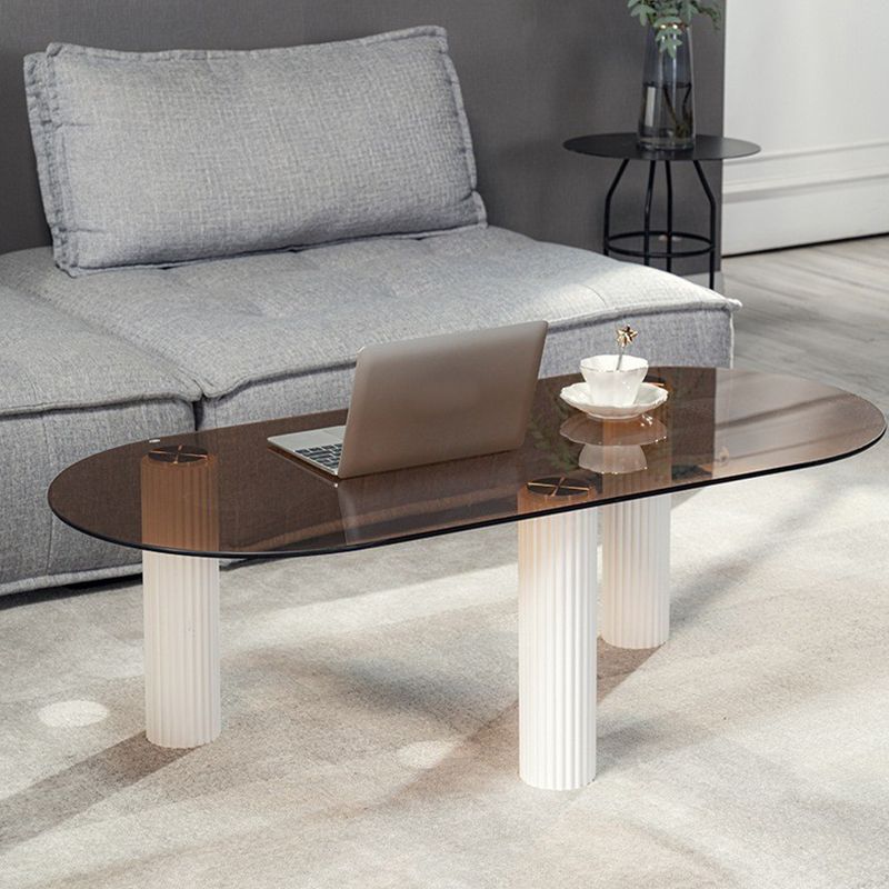 Contemporary Oval Glass Top Coffee Table with 3 Wooden Legs Cocktail Table Clearhalo 'Coffee & Accent Tables' 'Coffee Tables' 'coffee_tables' 'furn' 'furn_coffee_tables' 'Furniture' 'Living Room Furniture' 1200x1200_130aa5e9-4aac-4954-9957-b8633ff18897