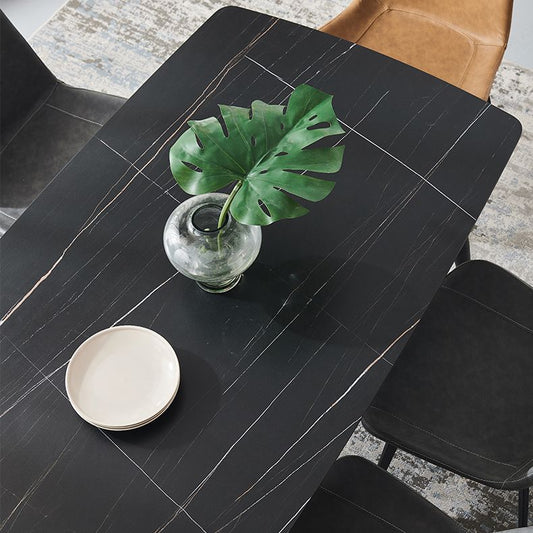 Mesa de comedor de rectángulo industrial de metal Mesa de piedra sinterizada negra con 4 patas