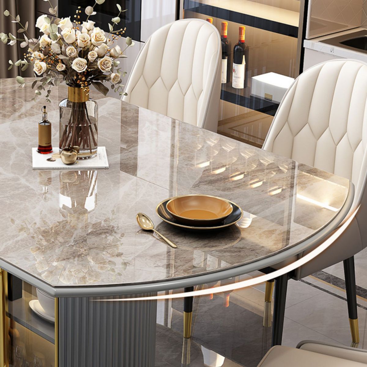 5/7 Pcs Contemporary Stone Round Shape Dinette Table with Upholstered Chair Clearhalo 'Dining Room Sets' 'Dining Tables & Seating' 'dining_room_set' 'furn' 'furn_dining_room_set' 'Furniture' 'Kitchen & Dining Furniture' 1200x1200_1311af58-b029-4dcd-b1bf-4c11dbcbdcc9