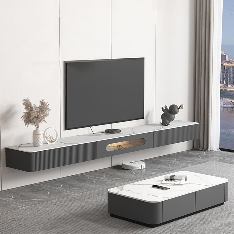 9.84 "H TV-Stand zeitgenössischer Stil mit Wand montiert graue TV-Konsole mit 2 Schubladen