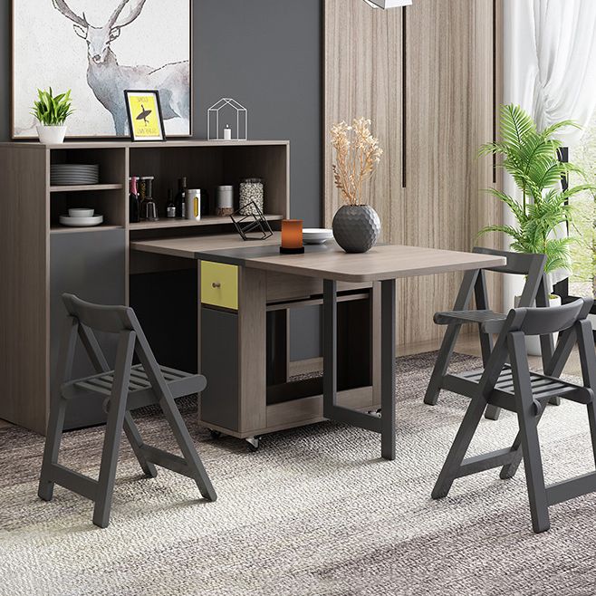 Foldable Artificial Wooden Top Table Rectangle Extendable Table with Storage Trestle Base Clearhalo ' dining_table' 'Dining Tables & Seating' 'Dining Tables' 'furn' 'furn_dining_table' 'Furniture' 'furniture_dining_table' 'Kitchen & Dining Furniture' 'kitchen&dining_furn' 'kitchen' 'kitchen_dining_table' 1200x1200_13137f05-a27f-4ee5-9bcb-6a52c7c4dcd7