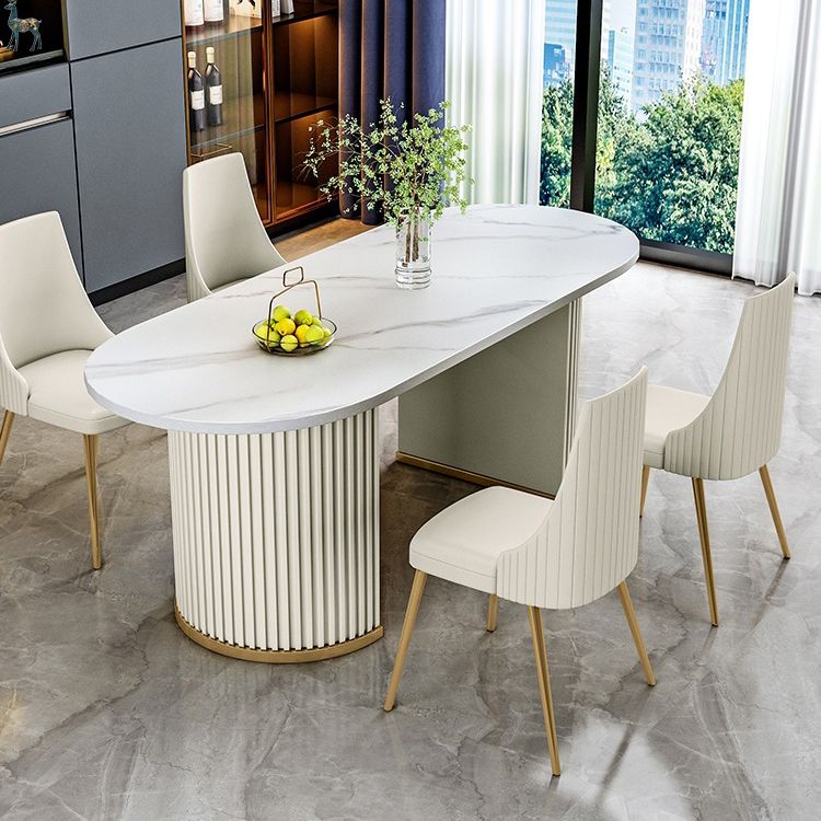 Stone White Top Dining Table Modern Dining Table with Double Pedestal Base Clearhalo 'Dining Tables & Seating' 'Dining Tables' 'dining_table' 'furn' 'furn_dining_table' 'Furniture' 'furniture_dining_table' 'Kitchen & Dining Furniture' 'kitchen' 'kitchen_dining_table' 1200x1200_13194844-8fac-4228-ba28-068639347d2c