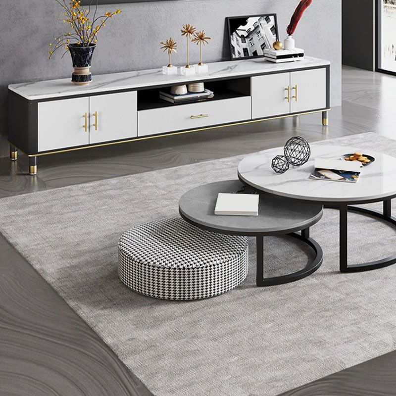 Support multimédia TV contemporain, console multimédia en pierre pour salon