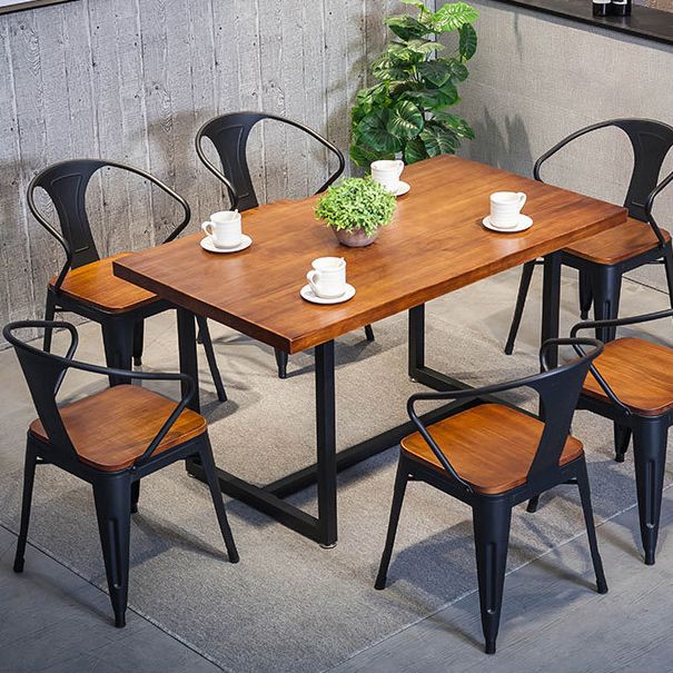 Indoor Rectangle Table with Metal Base Industrial Brown Wood Top Dining Table Clearhalo 'Dining Tables & Seating' 'Dining Tables' 'dining_table' 'furn' 'furn_dining_table' 'Furniture' 'Kitchen & Dining Furniture' 1200x1200_131c4b27-fe26-492c-a597-c5bc4acae3d9