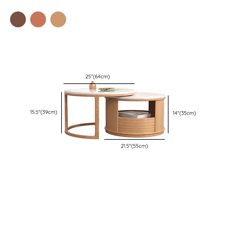 Mesa de café redonda de mesa de café juego con estante de almacenamiento