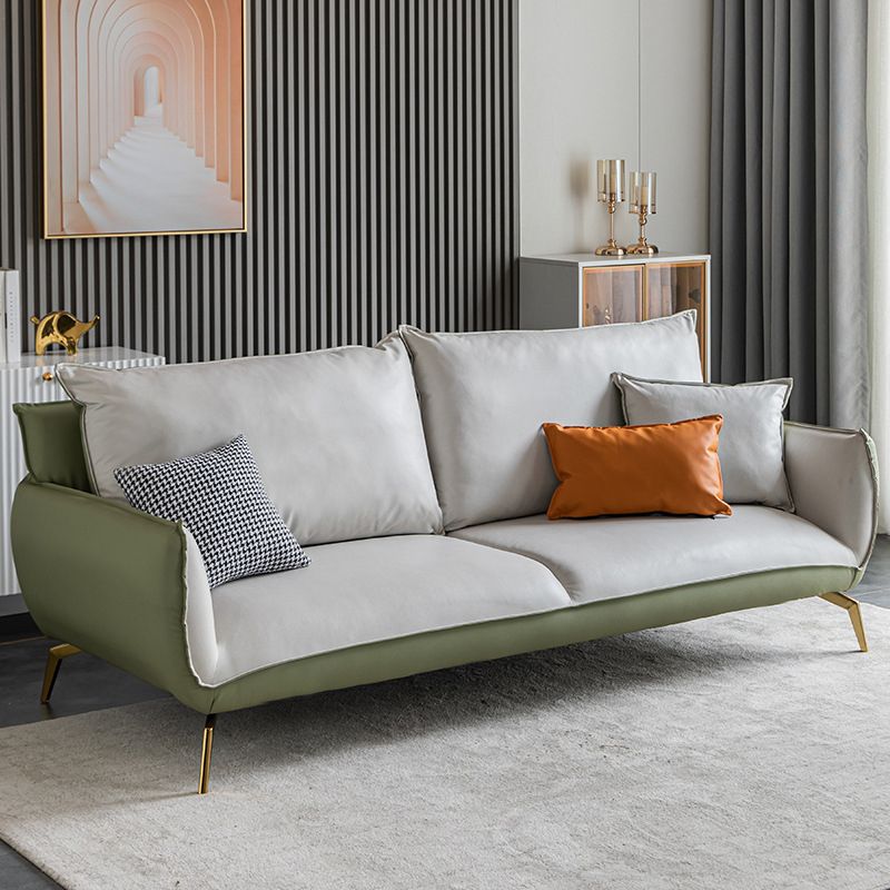 Ultra-Modern Beige Upholstered Sofa Pillow Back Couch with Brass Legs Clearhalo 'furn' 'furn_sofas' 'Furniture' 'furniture_sofas' 'Living Room Furniture' 'Sofa' 'sofas' 1200x1200_13261050-d167-4511-86b6-8c05ed283f14