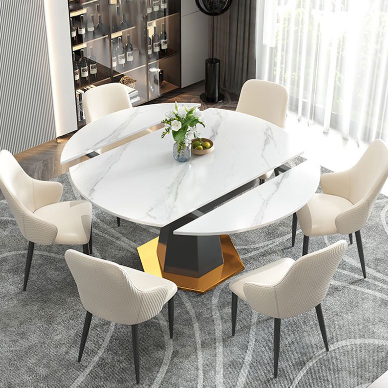 53.1''L Traditional Luxury Dining Table White Sintered Stone Round Table for Home Clearhalo ' dining_table' 'Dining Tables & Seating' 'Dining Tables' 'furn' 'furn_dining_table' 'Furniture' 'furniture_dining_table' 'Kitchen & Dining Furniture' 'kitchen&dining_furn' 'kitchen' 'kitchen_dining_table' 1200x1200_13265049-0f81-48aa-a097-4e1ab32073b3