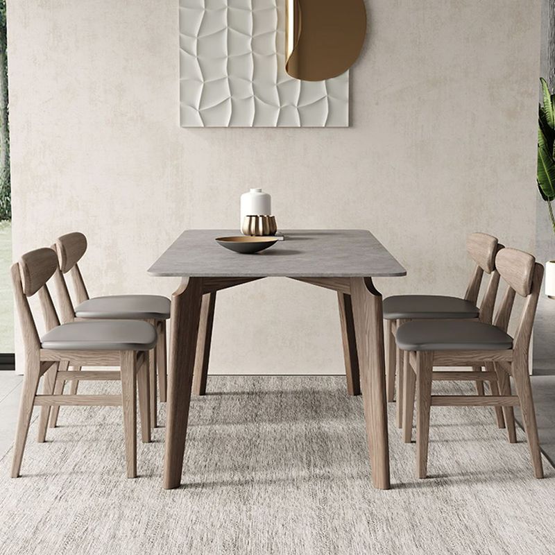 Rectangle Modern DiningTable Sintered Stone Top Ash Base Table with 4 Legs