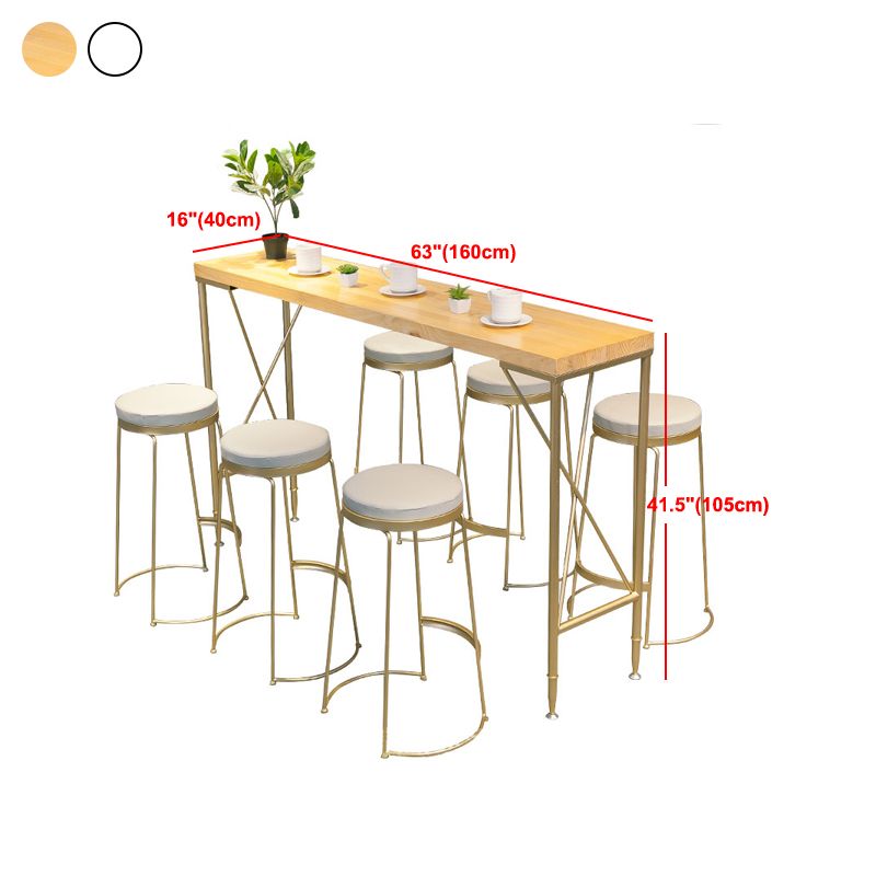 Solid Wood Rectangle Bar Table Gold Legs and Metal Base Bar Table