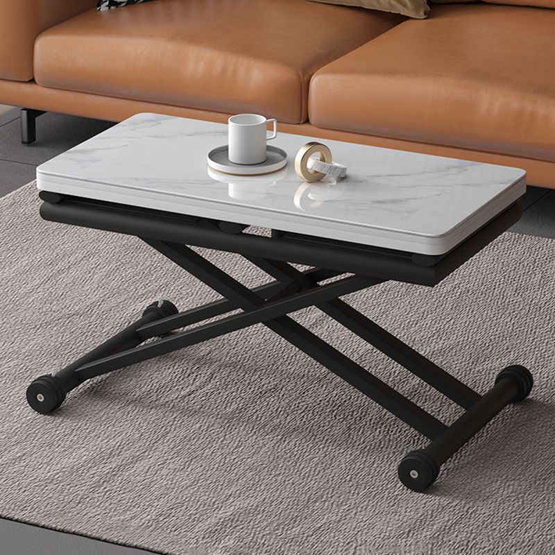 8.6"H Modern Metal Cross Base Glass Rectangular Adjustable Coffee Table Clearhalo 'Coffee & Accent Tables' 'Coffee Tables' 'coffee_tables' 'furn' 'furn_coffee_tables' 'Furniture' 'furniture_coffee_tables' 'Living Room Furniture' 1200x1200_132908a4-a027-480e-8d85-b1b768dadbc5