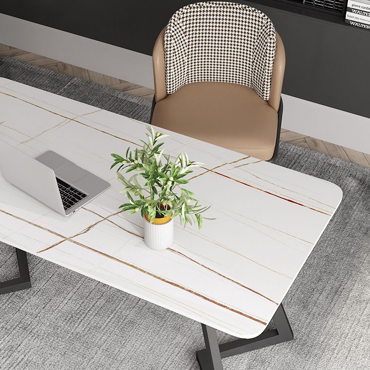 Curved Modern Style Working Table Sintered Stone Writing Table Clearhalo 'Furniture' 'furniture_office_desk' 'Office Desks' 'Office Furniture' 'office_desk' 1200x1200_13292f33-d7de-4ce2-b631-c3786bcf99c8
