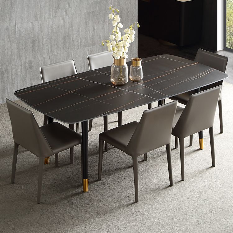 Ensemble de salle à manger moderne avec pieds en bois, ensemble de table à manger d'intérieur rectangulaire de 1/4/6/7 pièces en noir