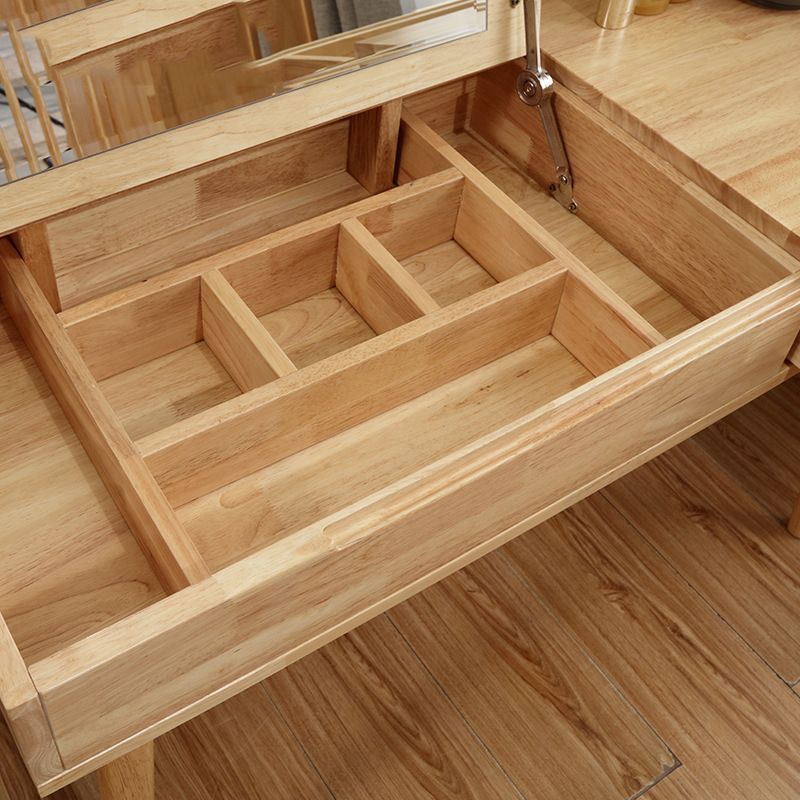 Nordic Flip-Top Vanity Dressing Table Set with Stool 1-Drawer Wood Vanity Table Clearhalo 'Bedroom Furniture' 'furn' 'furn_makeup_vanities' 'Furniture' 'Makeup Vanities' 'makeup_vanities' 1200x1200_132c3b06-9e7c-4b65-95f7-b275d90240ea