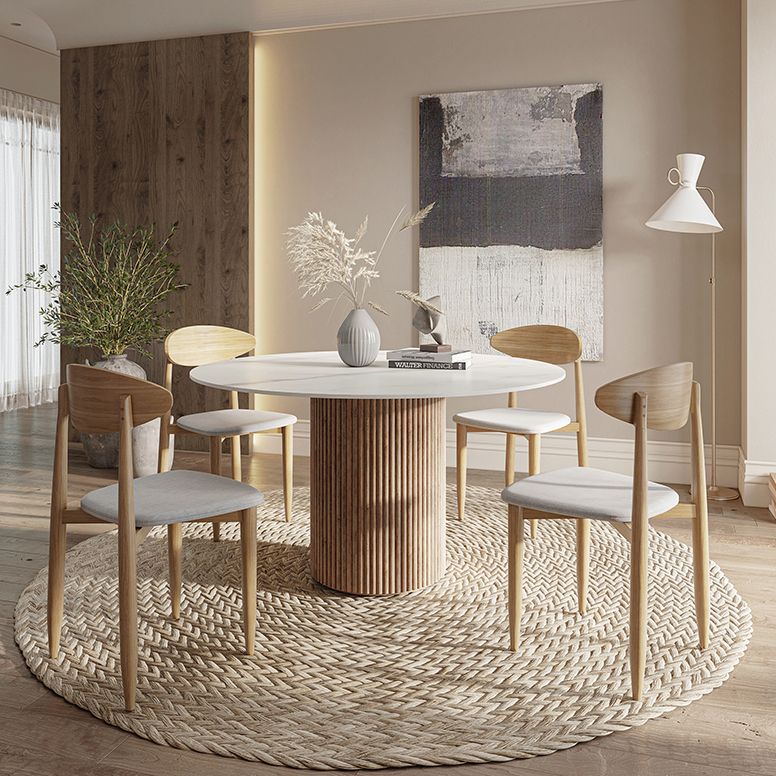 Round Dining Table Contemporary Dining Table with Solid Wood Pedestal