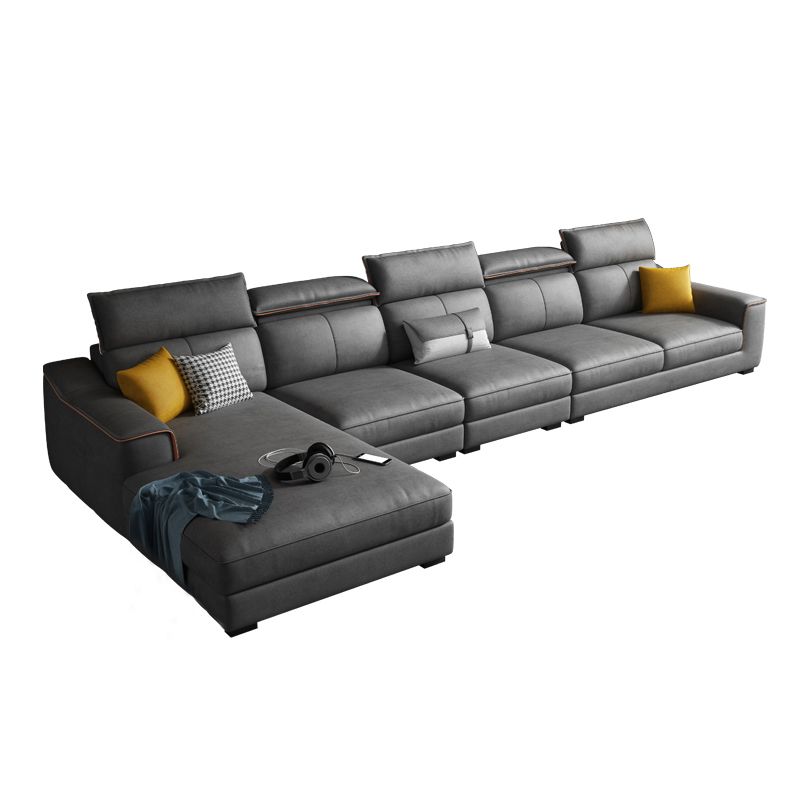 Dark Gray Faux Leather Sectional Sofa 35.43" Tall  Stain-Resistant Sofa