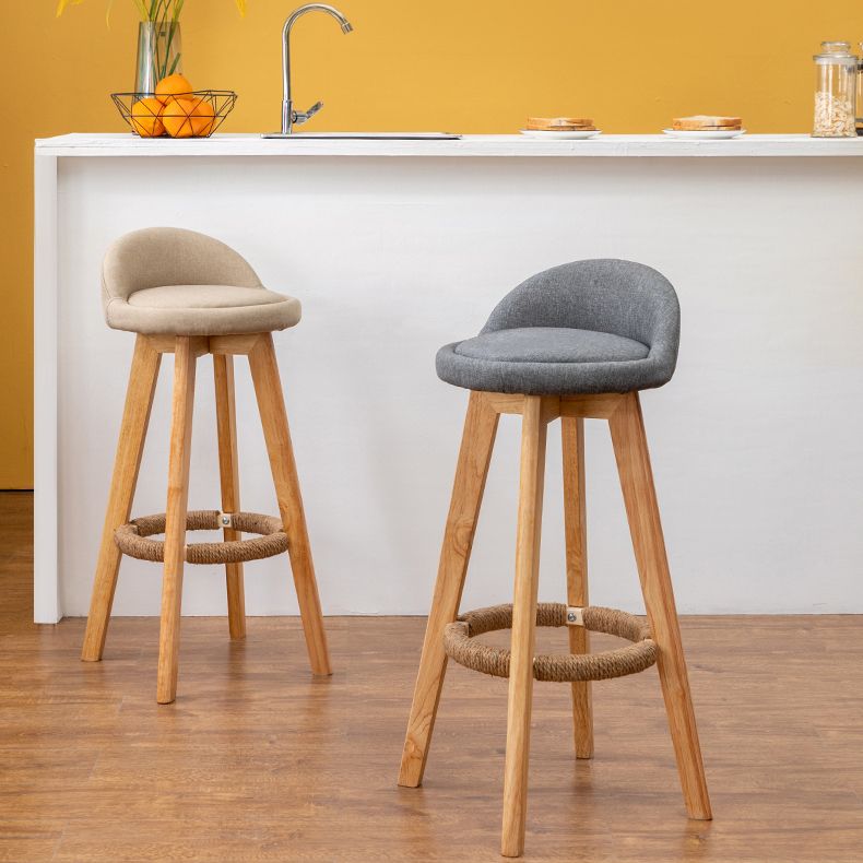 Scandinavian Wood Barstool Low Back Fabric Upholstered Counter Stool in Matte Finish