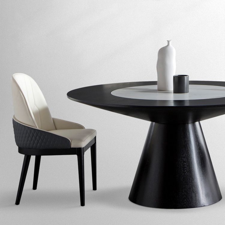 Vaste houten tafel ingesteld 1/4/5/7 pc's zwarte voetstuk eettafel met gestoffeerde stoel