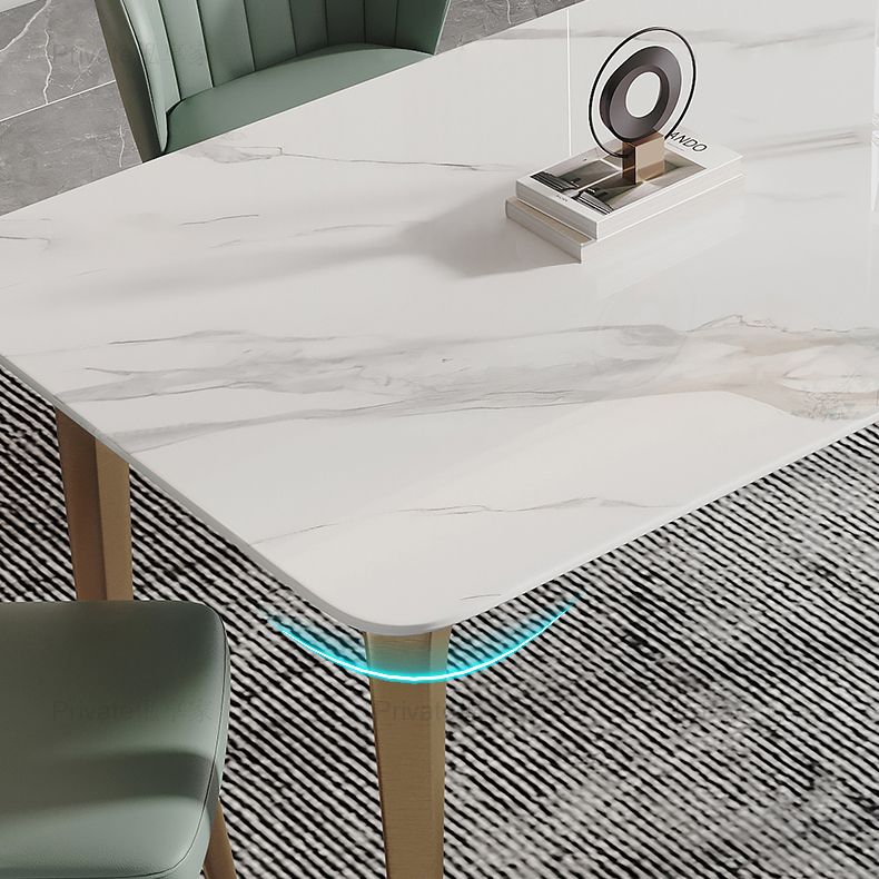 Modern Style Traditional Height Dining Set with Fixed Rectangle Shape Table and 4 Gold Legs Base Clearhalo 'Dining Room Sets' 'Dining Tables & Seating' 'dining_room_set' 'furn' 'furn_dining_room_set' 'Furniture' 'furniture_dining_room_set' 'Kitchen & Dining Furniture' 'kitchen&dining_furn' 'kitchen' 1200x1200_133a22d1-048e-4525-bb37-079b0dab5393