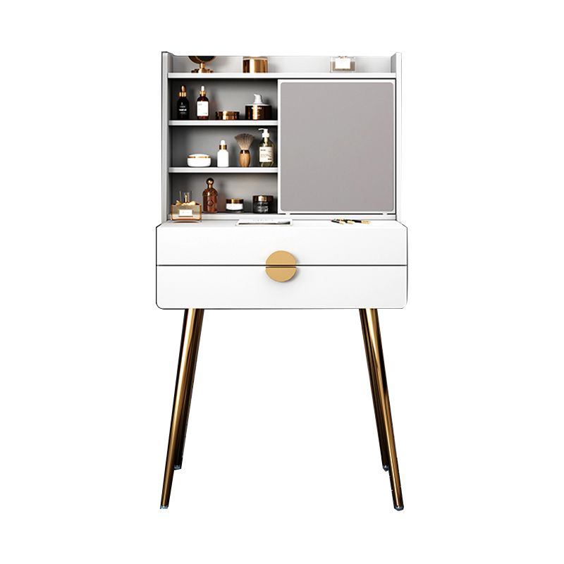 Vanité de maquillage en bois contemporain Ensemble de coiffeuse de 2 dessins avec miroir