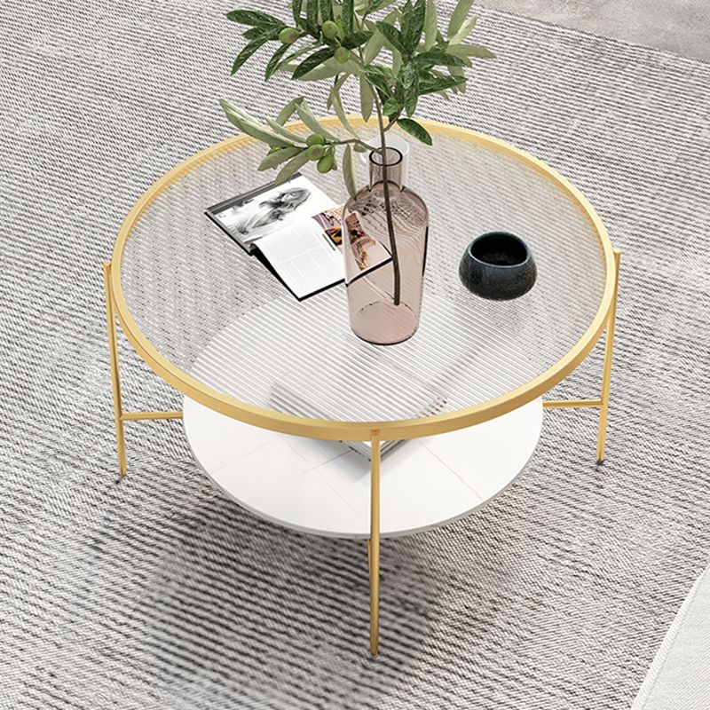 Modern Round Glass & Slate Coffee Cocktail Table with Storage Shelf