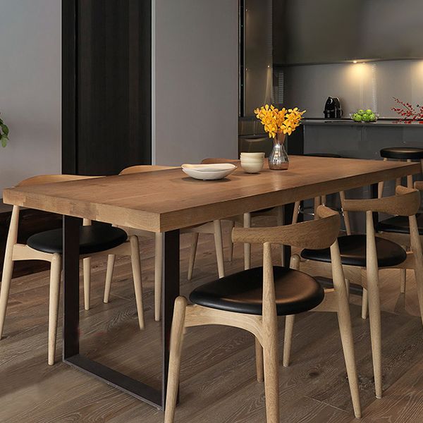 Rectangle Sled Base Industrial Table Wood Color Fixed Table with Solid Wood Clearhalo 'Dining Tables & Seating' 'Dining Tables' 'dining_table' 'furn' 'furn_dining_table' 'Furniture' 'furniture_dining_table' 'Kitchen & Dining Furniture' 'kitchen' 'kitchen_dining_table' 1200x1200_1342f261-e54f-4c5f-b1b7-a331e6cf3aa6