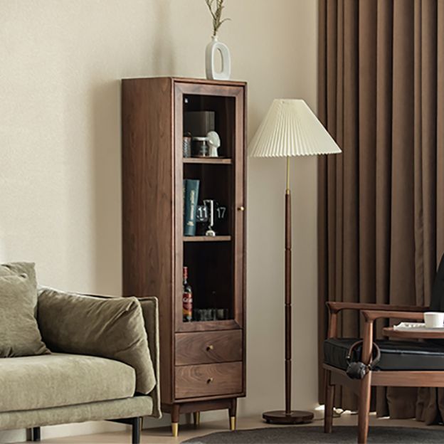 66.9" Tall 2-Drawer Accent Cabinet Solid Wood Glass Paned Side Cabinet in Walnut Brown Clearhalo 'Cabinets & Chests' 'cabinets_chests' 'furn' 'furn_cabinets_chests' 'Furniture' 'Living Room Furniture' 1200x1200_13442479-2e59-4661-acd5-d1bc97a41925