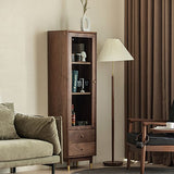 66.9" Tall 2-Drawer Accent Cabinet Solid Wood Glass Paned Side Cabinet in Walnut Brown Clearhalo 'Cabinets & Chests' 'cabinets_chests' 'furn' 'furn_cabinets_chests' 'Furniture' 'Living Room Furniture' 1200x1200_13442479-2e59-4661-acd5-d1bc97a41925