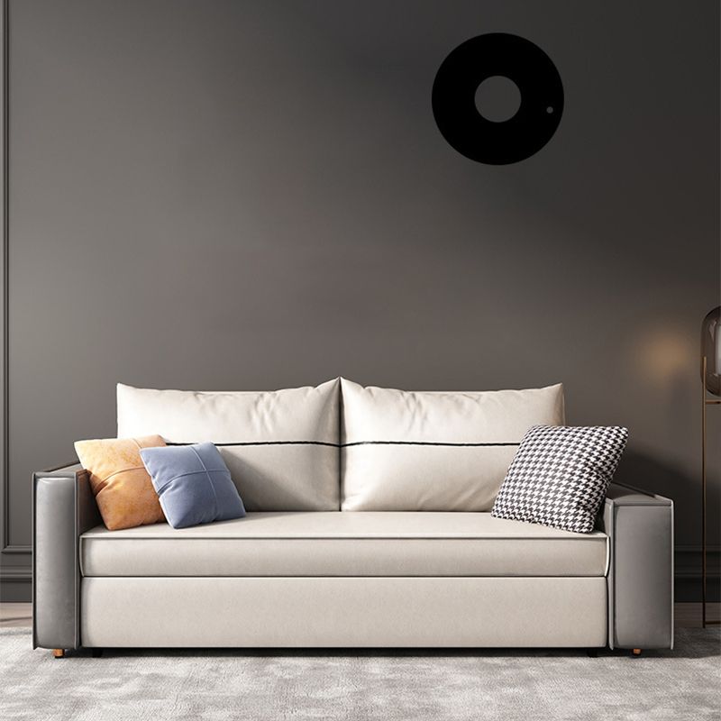 Cama de sofá de cuero de faux beige 35.43 "Sofá de durmiente plegable contemporáneo de ancho
