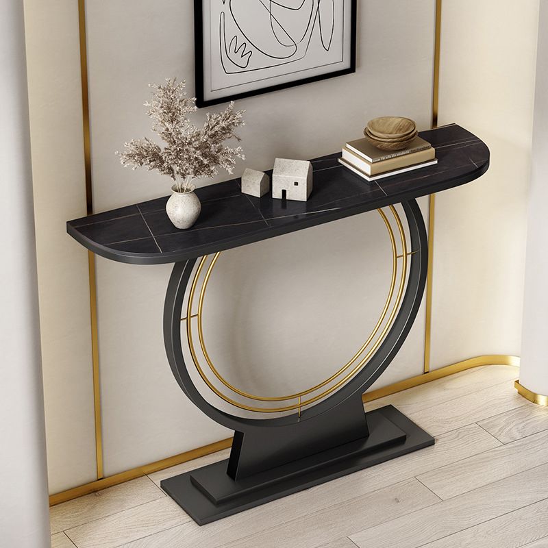 Half Moon Stone Console Table Ironcraft Frame Accent Table for Hall Clearhalo 'Console Tables' 'console_tables' 'Entry & Mudroom Furniture' 'furn' 'furn_console_tables' 'Furniture' 1200x1200_134c2020-e860-4218-beed-d3d9b4c7f565