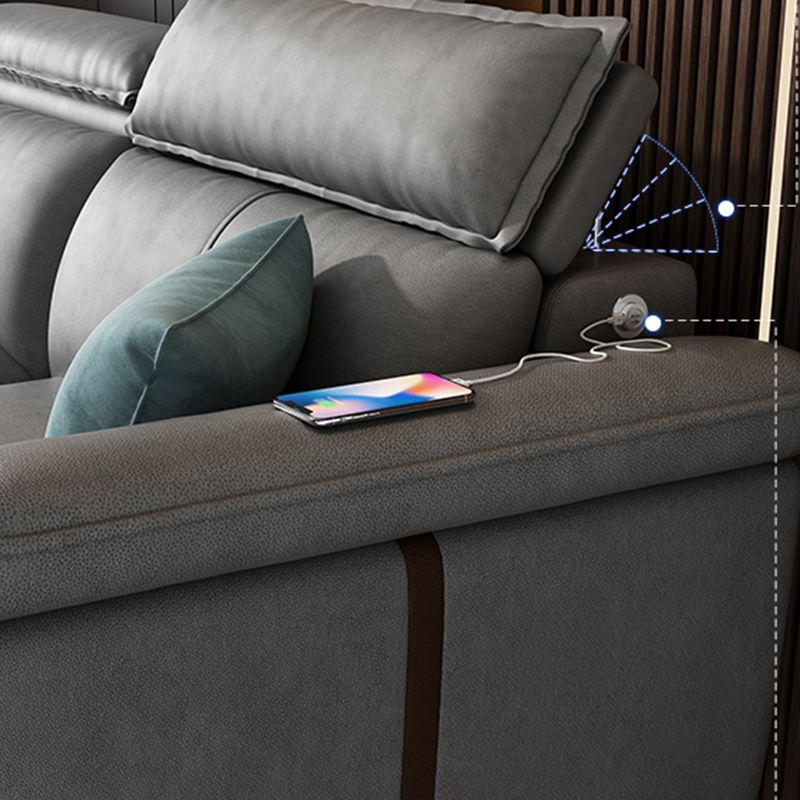 Sofá de cuero sintético gris y chaise moderna bizcho