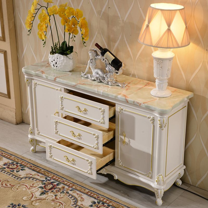 Sideboard glam in legno di gomma bianca con soggiorno a 2 porte