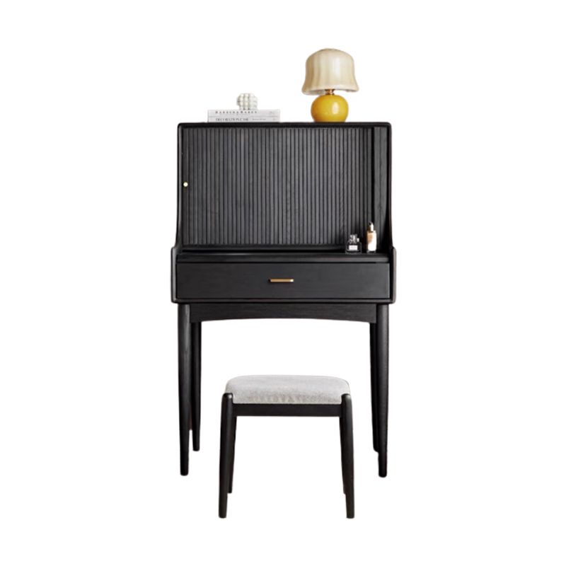 Modern Black Dressing Table Stool Set Wooden Vanity Dressing Table for Bedroom
