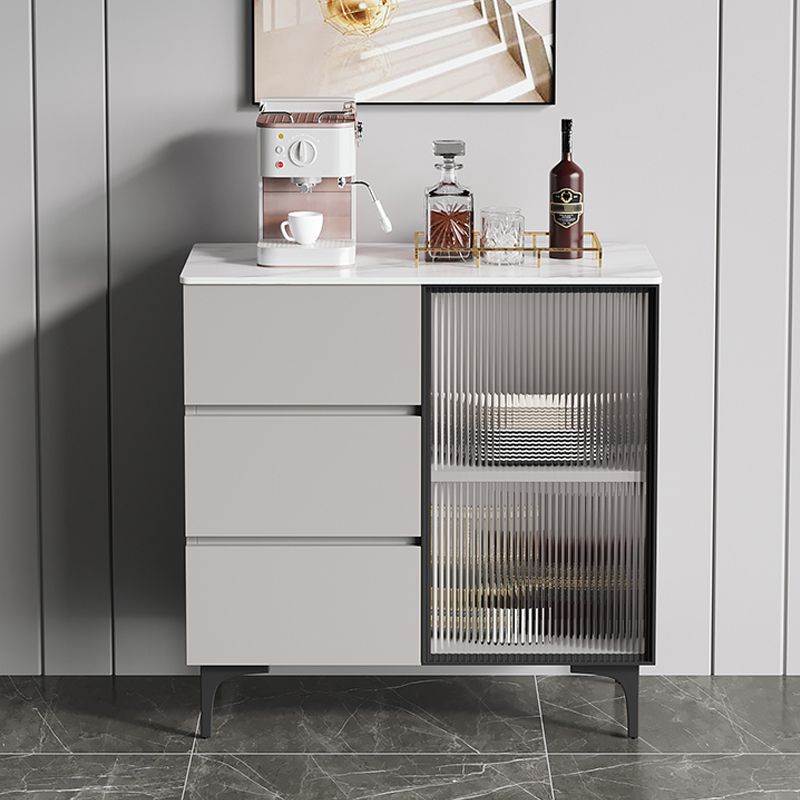 35.4 "Puertas de vidrio altas Comedor Buffet Buffet Gris aparador con cajones y almacenamiento