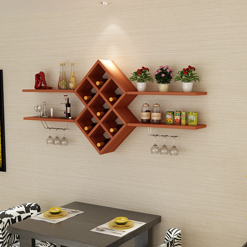 Houtwand gemonteerd wijnrek 9.2 "W x 29.2" H 7-bottle wijnrekken met plank